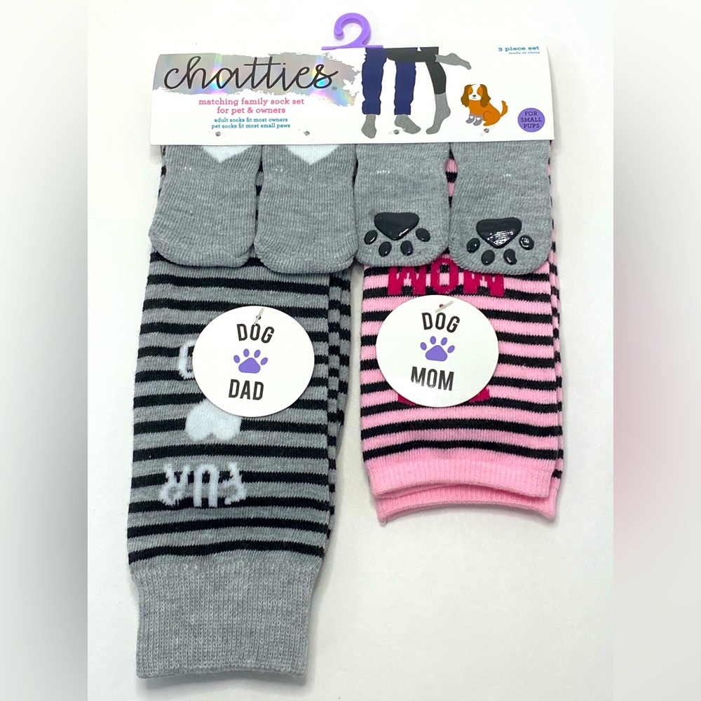 ✅ Chatties Matching Family Sock Set For Pet & Owners 3-pc For Small Pups Gray